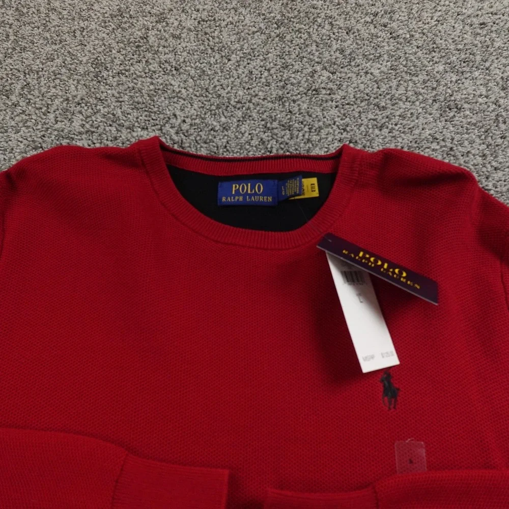 NEW Polo Ralph Lauren Sweater Mens L Red Waffle Knit Pullover Crewneck Pony Logo